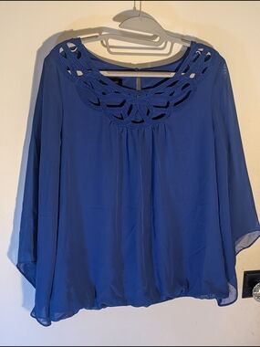 AB Studio Royal Blue Crochet-Neck Blouse